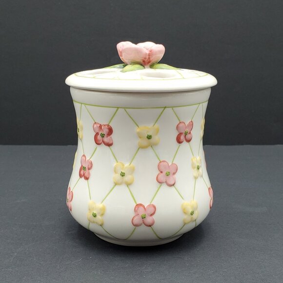 Longaberger Dogwood Toothbrush Holder Pink Yellow Lattice Toothbrush Caddy - Picture 2 of 7